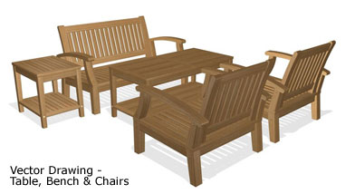 Vector Drawing-Table, Bench and Chairs